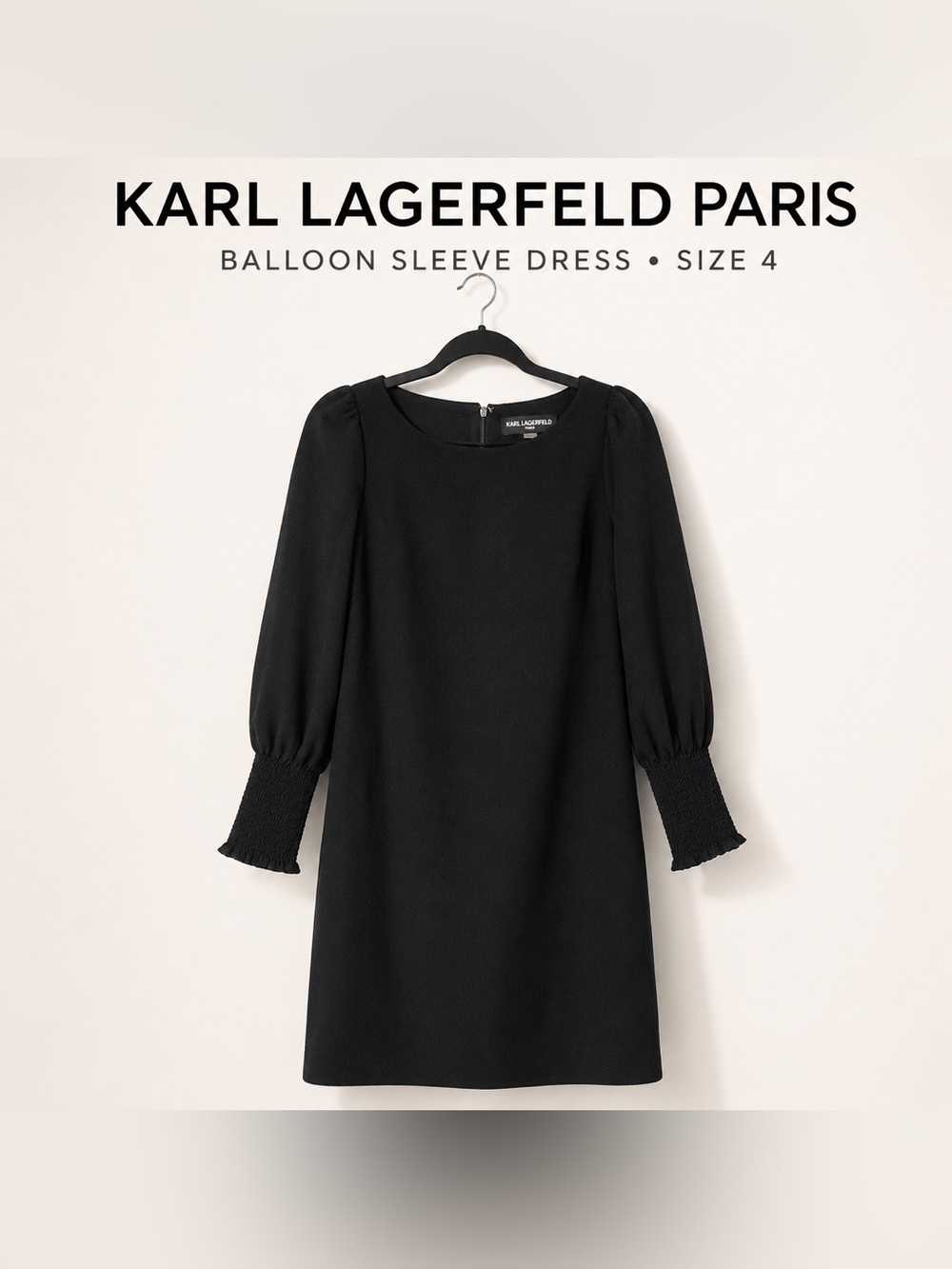 Karl Lagerfeld Paris Black Sheath Dress Size 4 Balloon Sleeve Cocktail LBD